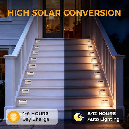 Outdoor Solar Lights, Warm White Decorative Solar Fence Lights, for Gardens, Swimming Pools, Decks, Fences, Patios, Front Doors, Stairs, Landscapes, Courtyards, and Driveway Paths, Pack of 8