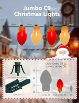 16FT Jumbo Red and White Christmas Lights Outdoor, Giant LED Christmas Bulbs String for Tree, Porch, Yard, and | Lumora