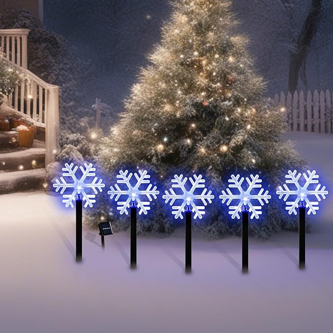 BRIGHTDECK Snowflake Solar Christmas Decorations Outdoor, 10 Pack LED Christmas Pathway Lights, Waterproof | Lumora