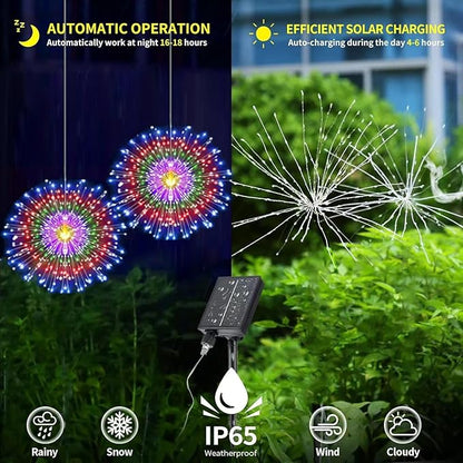 6 Pack LED Outdoor Solar Colorful Gradient Fireworks Lights with Remote Control, Waterproof Solar&USB Powered Courtyard Atmosphere Decorative Lights,8 Modes DIY Path Light.