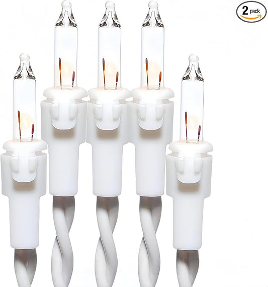 200 Clear Bulbs White Wire Christmas Lights, Commercial Grade Decorative Lighting String Pack of 2 Sets 100 Light, for Indoor Outdoor Party, Garden, Patio.