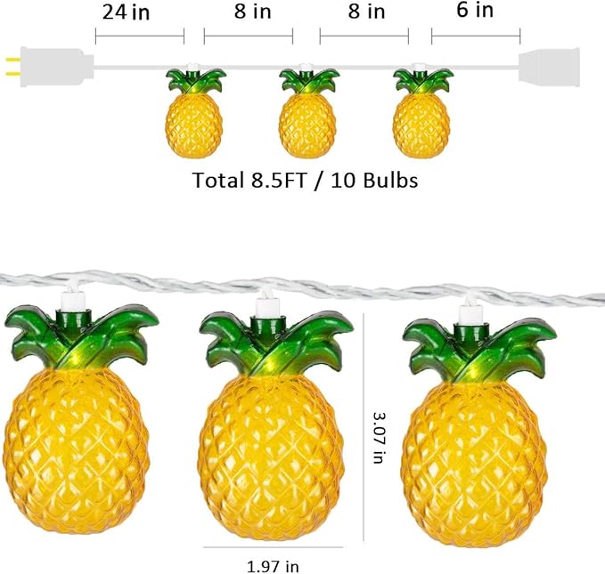 SUNSGNE Pineapple String Lights, Outdoor String Light with 10 Pineapples, Outdoor Indoor Party Lights, Summer Patio String Lights, Pineapple String Mini Incandescent Light, Hawaiian Themed Lights