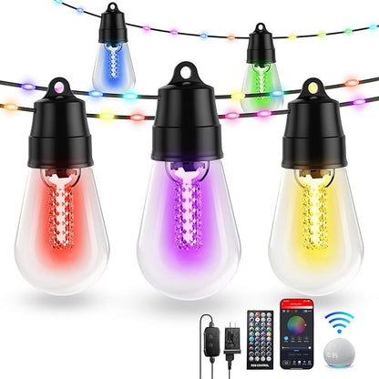 TCL Outdoor String Lights, 46FT 15 Bulbs Patio String Lights, App Control, Colors Changing String Lights for Outside, 84 RGBIC, IP65 Waterproof, Outdoor Lights for Garden, Porch, Cafe, Bistro, Party