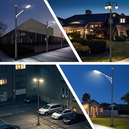 10Ft Tall Street Light Pole - Outdoor Metal Split Heavy Duty Street Lamp Post for Outside Large Solar Street Lights with Mounting Rebar Cage Base Accessory for Parking Backyard Patio Yard