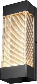 Globe Electric 16W LED Integrated Outdoor Wall Sconce, Matte Black, Ribbed Glass, Dusk to Dawn Sensor, Dimmable | Lumora