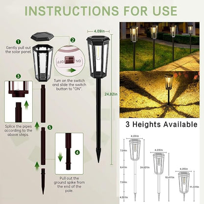 2 Pack Solar Pathway Lights, Outdoor Waterproof (IP65) with 2-in-1 Lighting Modes, Warm White LED for Yard, Lawn, Garden, Patio & Landscape
