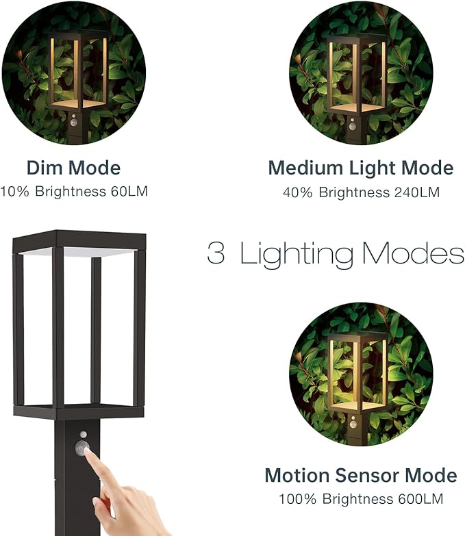 Solar Landscape Path Lights 24in Outdoor Waterproof Modern Driveway Lights,LED Motion Sensor Garden Lamp Bollard Light 3000K 600LM for Walkway Yard Patio Lawn,Black