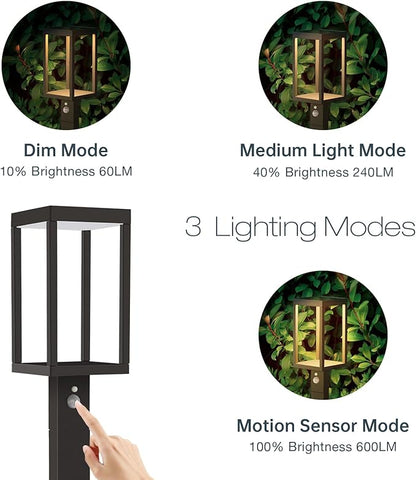 Solar Landscape Path Lights 24in Outdoor Waterproof Modern Driveway Lights,LED Motion Sensor Garden Lamp Bollard Light 3000K 600LM for Walkway Yard Patio Lawn,Black
