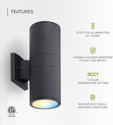 ASD 2 Light Dusk to Dawn LED Outdoor Wall Light Fixture | 18W 1900LM 3000K-5000K 120V Cylinder Up Down Lights | | Lumora