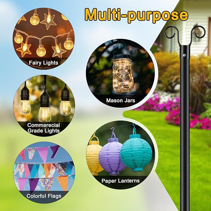COCONUT String Light Poles for Outsides, 2 PCS 10 FT Heavy Duty Metal Poles for Outdoor String Light Hanging with Ground Anchor Holder, Backyard, Garden, Patio, for Party, Wedding