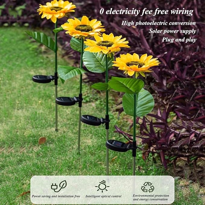Sunflower Solar Garden Lights, Realistic LED Sunflower Lights Beautiful Solar Waterproof Landscape Decoration Lighting Flower Lights For Pathway Patio Yard Deck Walkway ( Color : Yellow , Size : 10PCS
