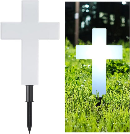 yeesport Solar-Powered Cross Light, Grave Marker Cemetery Decoration, Cemetery Cross for Grave,White LED Light Cross, Garden Stake Light, Outdoor Peaceful Decorative Lamp for Yards, Gardens, Patios