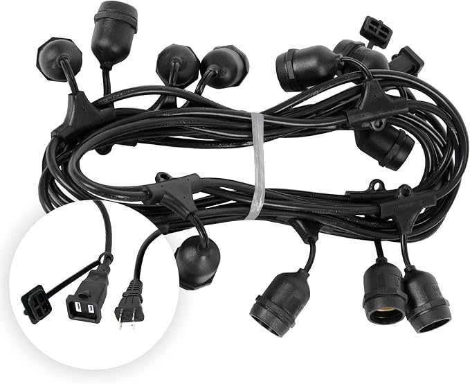 30-ft 10 Suspended Sockets E26 Commercial Patio Light Stringer, Heavy Duty - Outdoor Security Flood Light | Lumora