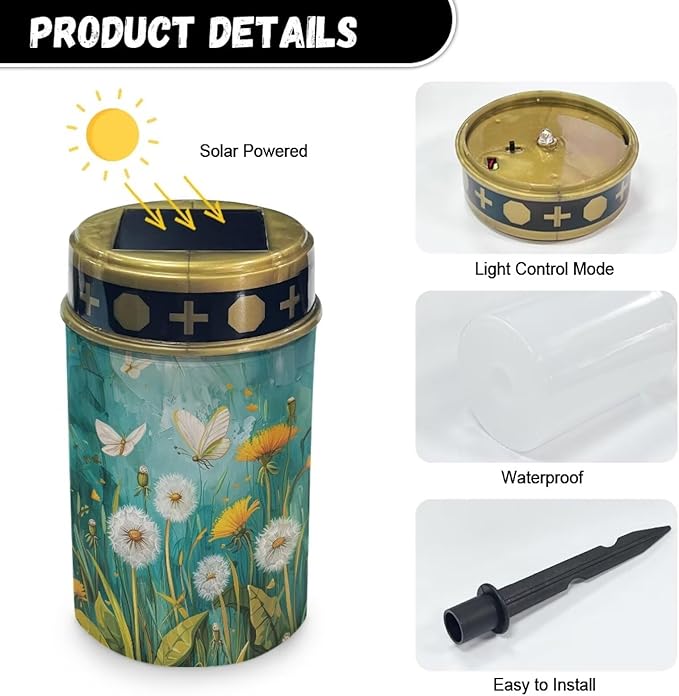 White Dandelion Cemetery Solar Lights Cemetery Solar Light for Grandma Cemetery Decorations for Grave Outdoor Lights Waterproof Solar Lights Outdoor Garden