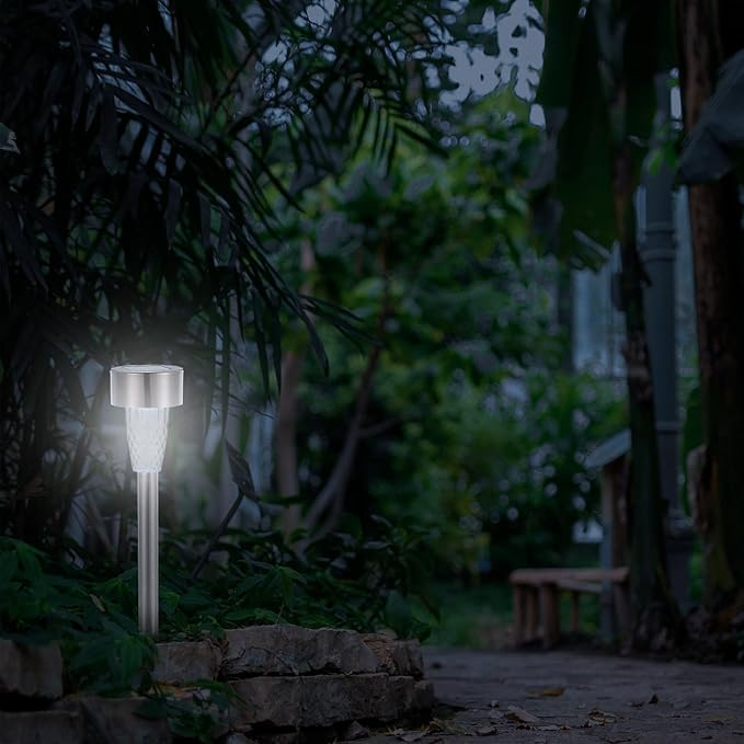 Veemoon Solar Stake Lamp Outdoor Garden Light for Lawn and Yard, White LED Solar Pathway Light with Ground Spike, Solar-Powered Landscape Lighting for Patio and Garden