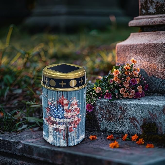 American Flag Pattern Solar Garden Lights for Cemetery Solar Lights Outdoor Garden, Eternal Lights for Cemetery Grave Decorations