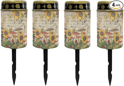 Solar Garden Stake Lights Outdoor Waterproof Cemetery Lights Sunflower Mushroom LED Lantern Cemetery Decorations for Grave,Outdoor Solar Powered Lights for Outside-Warm White