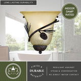 VAXCEL 2-Pack Sierra 1 Light Bronze Rustic Pinecone Half Moon Wall Sconce Cream Glass | Lumora