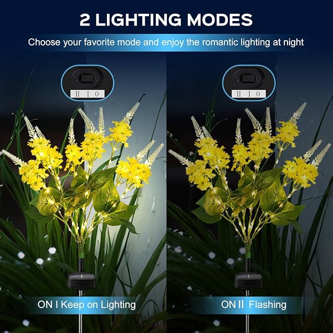 2 Pack Solar Garden Lights Outdoor, 2 Lighting Modes Warm White LED Waterproof Solar Powered Primrose Flowers | Lumora
