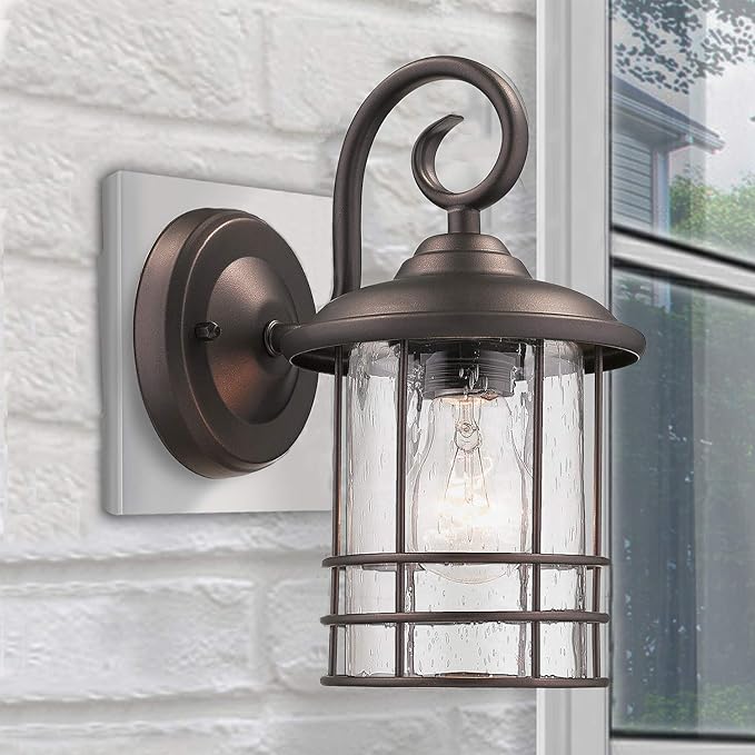 MICSIU 2-Pack Oil Rubbed Bronze Outdoor Light Fixtures Wall Mount, 9.8" Exterior Wall Sconces with Clear Seedy Glass, Waterproof Porch Lights for House, Garage, Patio, E26 Base