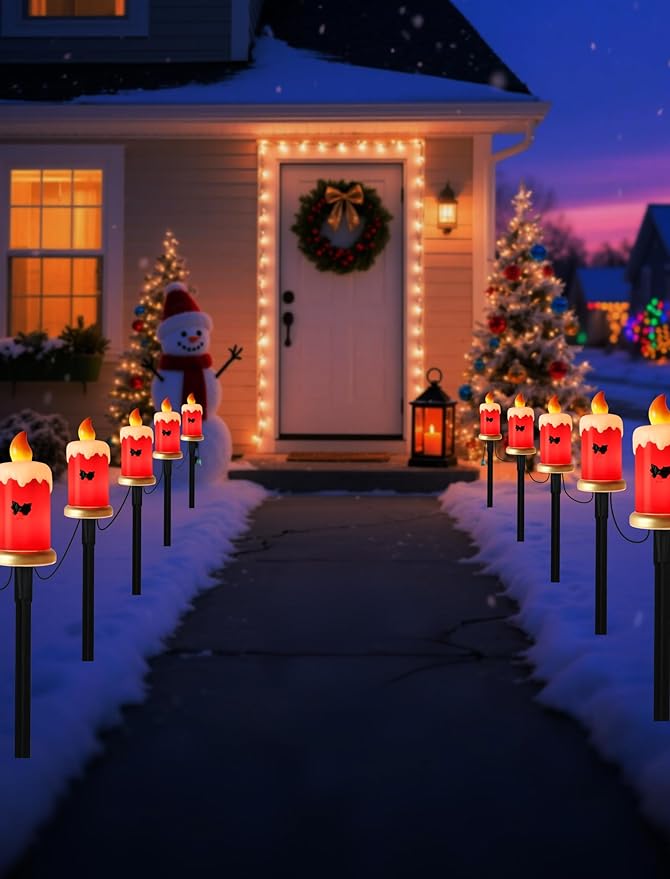 Set of 5 Christmas Candle Pathway Lights, Classic Red Outdoor Christmas Decorations for Yard, Weatherproof C7 LED | Lumora