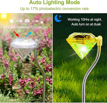 4 Pack LED Solar Lights, Outdoor Decorations 7-Color Changing LED Diamond Solar Light, Stainless Steel Stake Pathway Lights for Garden Path Walkway Patio Lawn Yard Christmas Halloween Decorations