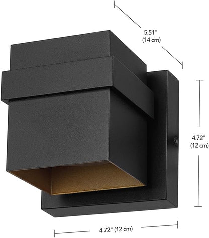 GLOBE Electric 60000022 11.5W LED Integrated Outdoor Wall Sconce, Matte Black, Gold Accent, 400 Lumens, 3000 Kelvins, 90 CRI, Front or Back Porch Decor, Modern Minimalist Exterior Lighting