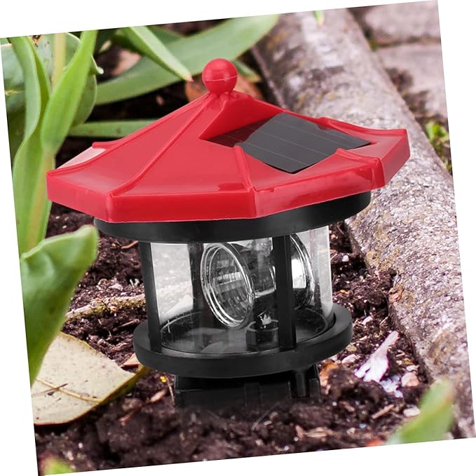 2Pcs Solar Powered Lighthouse Decor Rotatable Outdoor Garden Light Ornament Solar Lamp for Pathway and Lawn Nautical Decor