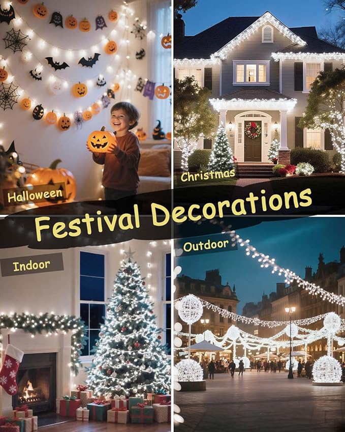 580 LED String Lights, 196FT Indoor Outdoor Fairy Lights, Waterproof Twinkle Christmas Decorations Lights with Remote for Bedroom Outside Tree Garden Patio Camping Party Wedding Decor, Pure White