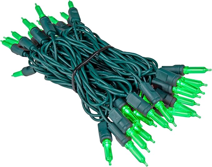 Novelty Lights Vintage Style T5 Green LED Christmas Lights, 11.5 Feet Green Wire String of 35 Mini Bulbs, UL Listed Indoor/Outdoor Tree Lighting