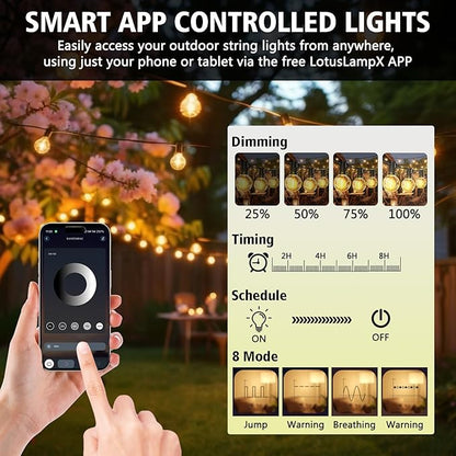 echosari Outdoor String Lights with APP Control, 200FT G40 LED String Lights for Outside with 84 Shatterproof Bulbs, Hanging Patio Lights for Balcony Apartments Backyard, Bistro,Garden, Porch, Party