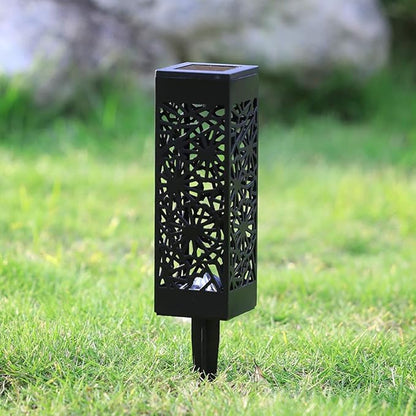 Ciieeo 2pcs Hollow Solar Lawn Path Lights Warm White and Cool White Light Garden Ground Plug Solar Lamps Outdoor Driveway Landscape Lighting
