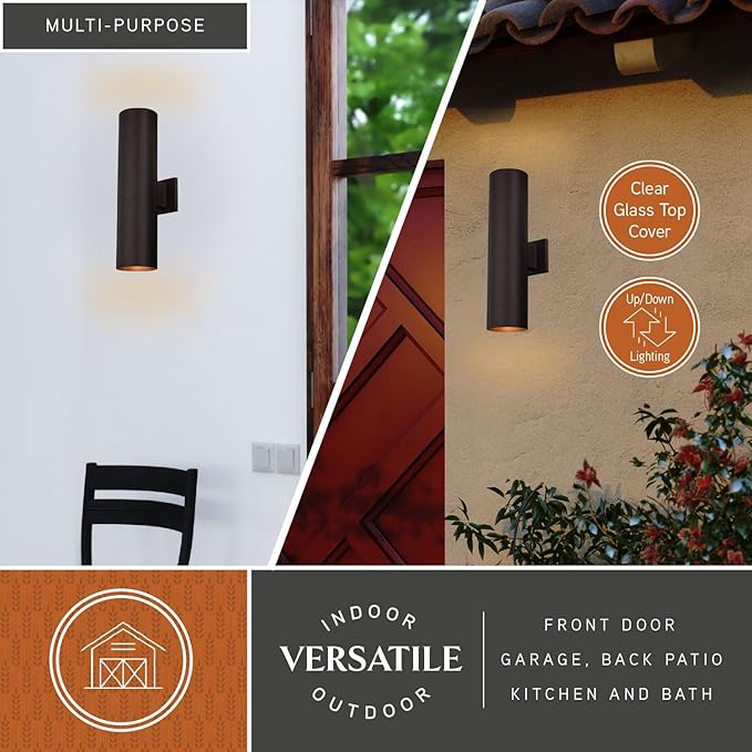 VAXCEL Chiasso 20 in. H 2-Light Deep Bronze Outdoor Wall Sconce Made of Rust-Resistant Aluminum, Metal Shade | Lumora