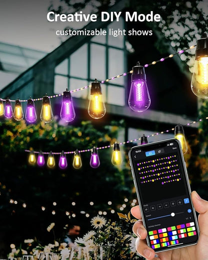 TCL Outdoor String Lights, 46FT 15 Bulbs Patio String Lights, App Control, Colors Changing String Lights for Outside, 84 RGBIC, IP65 Waterproof, Outdoor Lights for Garden, Porch, Cafe, Bistro, Party