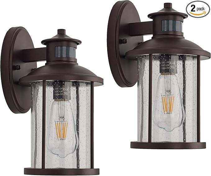 MICSIU Motion Sensor Outdoor Wall Lights 2 Pack, 11.75 Inch Bronze Dusk to Dawn Exterior Light Fixture with Clear Glass, 3 Modes Outside Wall Sconce for House Porch Garage, Anti-Rust