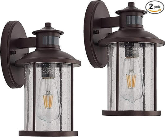 MICSIU Motion Sensor Outdoor Wall Lights 2 Pack, 11.75 Inch Bronze Dusk to Dawn Exterior Light Fixture with Clear Glass, 3 Modes Outside Wall Sconce for House Porch Garage, Anti-Rust