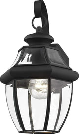 Livex Lighting 2151-04 Monterey 1 Light Outdoor Black Finish Solid Brass Wall Lantern with Clear Beveled Glass, 13" | Lumora