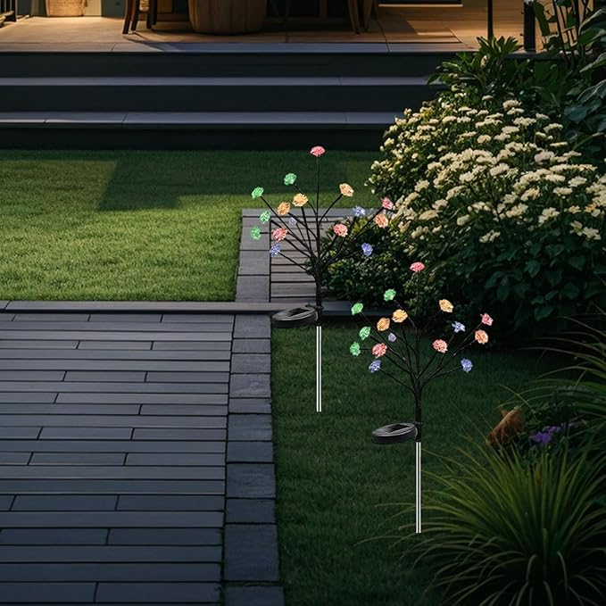 2 Pack Solar Flowers Lights Waterproof Decorative Cherry Blossom for Outside Yard Lawn Patio Pathway Decorations
