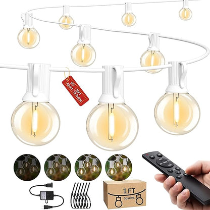 SUFEIMAS Outdoor String LED Patio Lights - 75Ft Outside Waterproof Light with Remote Dimmable 75 G40 Shatterproof Bulb Connectable Hanging Outdoor Lighting for Backyard Porch Party 12 inch Bulb Apart
