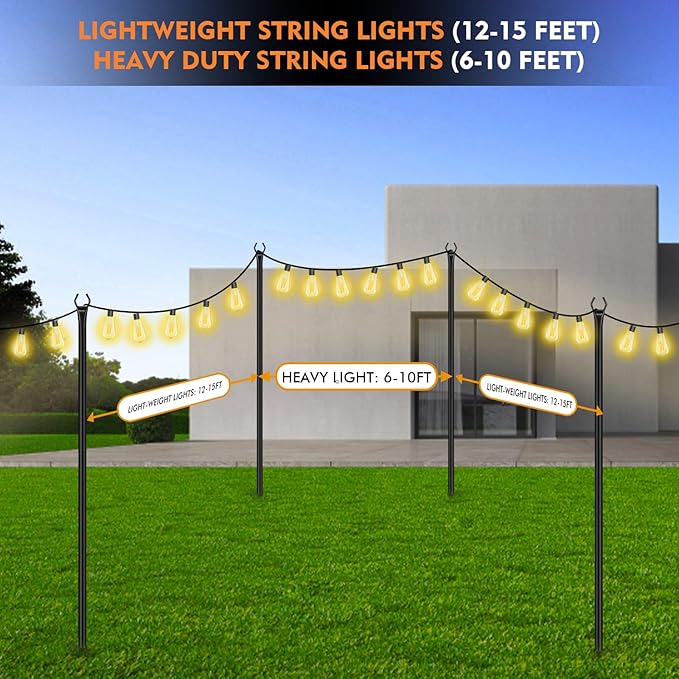 FEED GARDEN String Light Poles for Outside,9.8FT Metal Poles for Outdoor String Lights, Stand Poles for Deck | Lumora