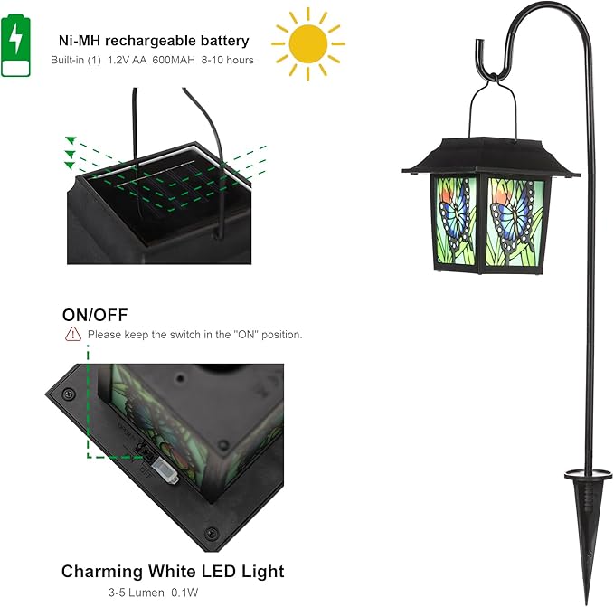 Glitzhome 30" H Solar Pathway Garden Lights-Solar Outdoor Decorative Lights with Colored Butterfly Design, LED Landscape Lighting for Yard Lawn Sidewalk Driveway Garden