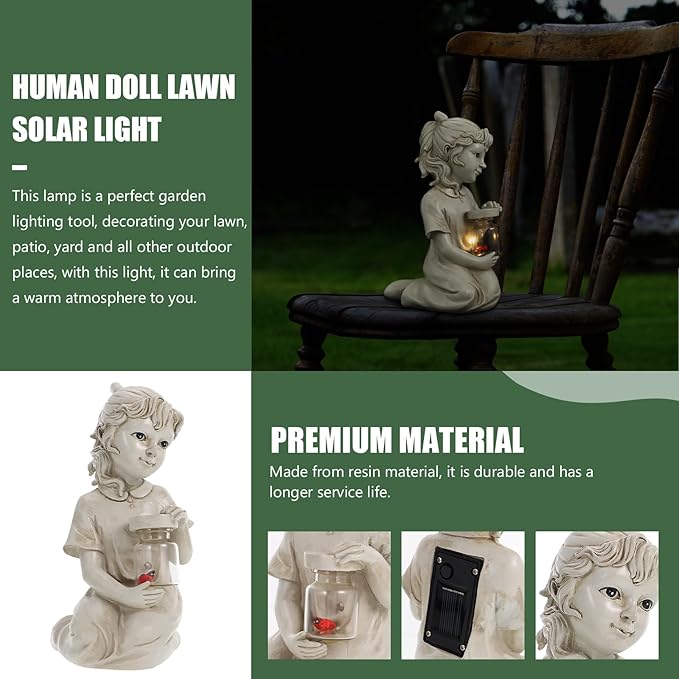 Solar Lawn Light Human Doll Statue Decorative Garden Light Outdoor Waterproof Solar Powered Yard Sculpture for Pathway and Home