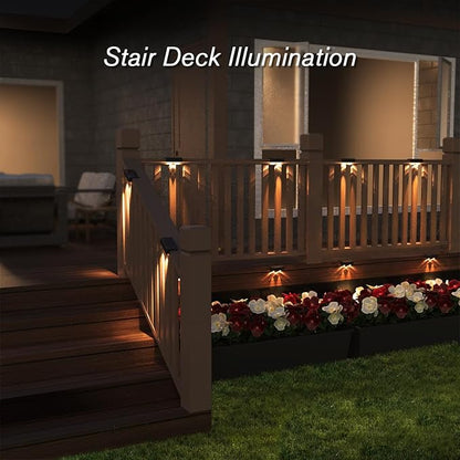 Bridika 8 Pack Solar Deck Lights - Outdoor Waterproof, Lens Led 30 Lm Bright, Solar Powered, Warm White for Steps, Stairs, Railings, Patios, and Backyard