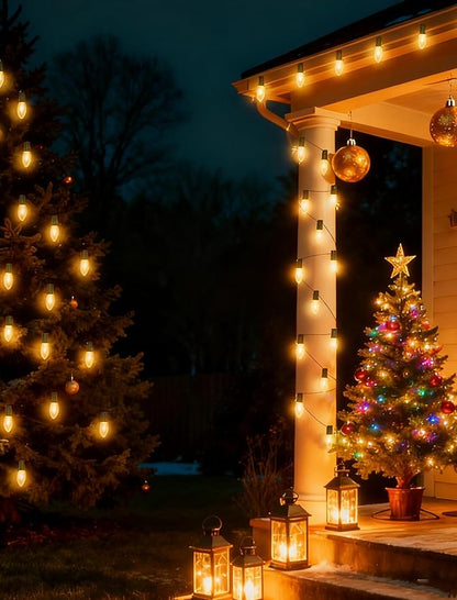 25Ft C9 Clear Valentine's Day Lights Outdoor, Vintage String Lights with 26 C9 Warm White Bulbs, Hanging Incandescent Christmas Decorations Lights for Patio Roofline Christmas Tree Garden Pathway