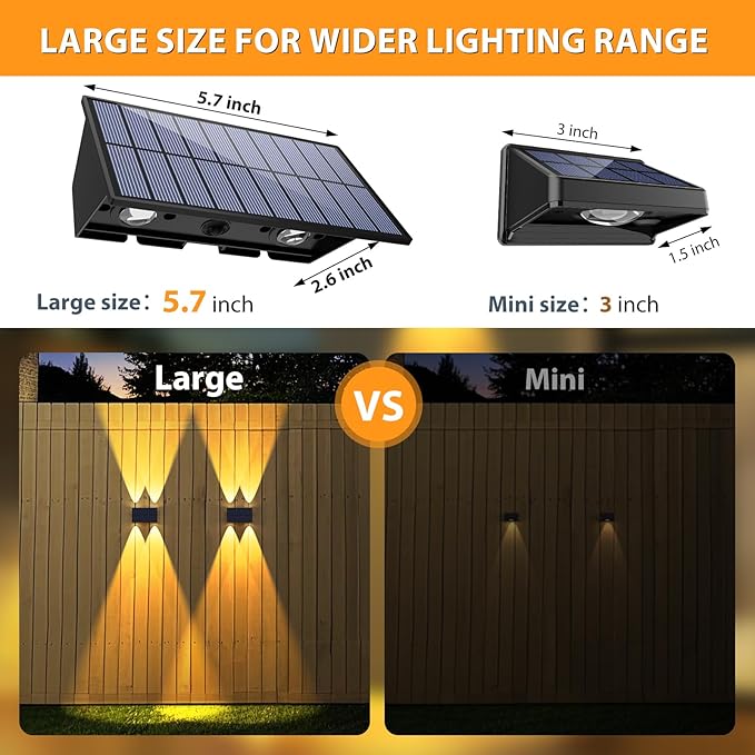 Solar Fence Lights,6Pack Solar Lights Outdoor Warm White + RGB Up & Down Waterproof 100 Lumens Dusk to Dawn Large | Lumora