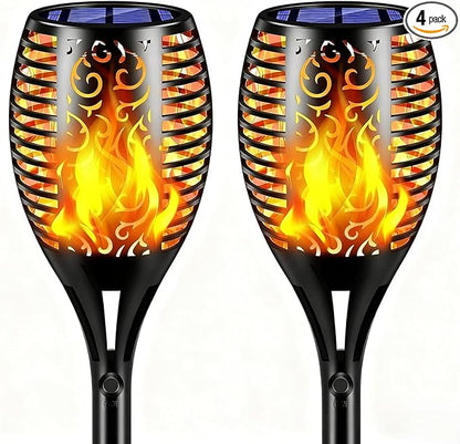 TomCare Solar Lights Outdoor 99 LED Higher & Larger Flickering Flame Solar Torch Lights 43" Decorative Waterproof Solar Powered Pathway Landscape Lighting for Garden Patio Yard, 2Pack (Black)