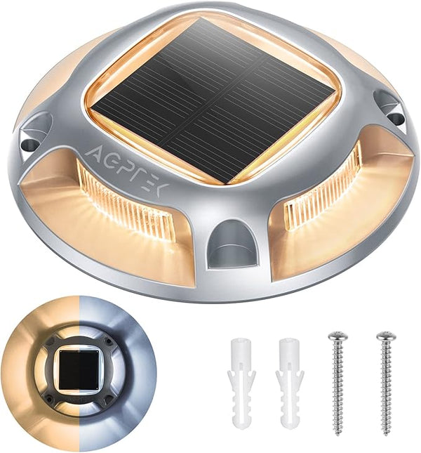 AGPTEK Solar Driveway Lights Outdoor 1 Pack, 2 Color Modes LED Deck Dock Marine Waterproof Driveway Marker Lights | Lumora