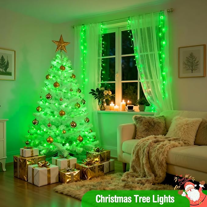 JMEXSUSS 400 LED Green Christmas Lights Outdoor, 132ft Green String Lights Plug in with Remote, Indoor Christmas String Light for Porch Tree House Yard Decorations