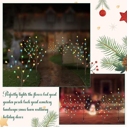 Retisee Garden Christmas Solar Lights - 2 Sets 8 Pcs LED Twig Stake Outdoor Decor - Solar Firefly Christmas Tree Light - 160 LED C6 Fairy Light for Lawn Pathway Xmas Yard Stake