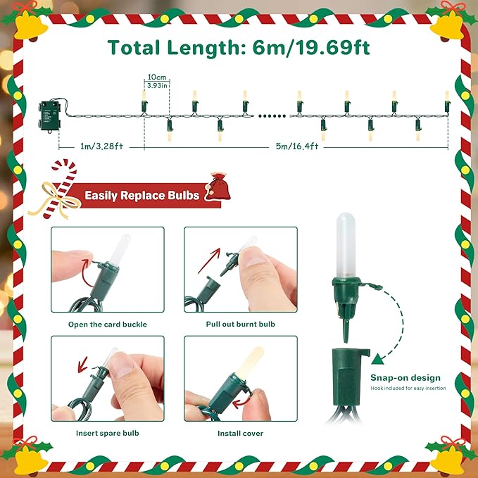 YOUNGAR Green Wire Christmas Lights,50LED Battery/USB Operated String Light,Twinkle Lights with Timer Memory Waterproof Outdoor with 8 Modes for Tree, Yard, Garden, Patio Decor